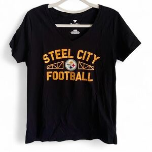 Fanatics NFL Pittsburgh Steelers Womens Black Short‎ Sleeve V-Neck Size Medium